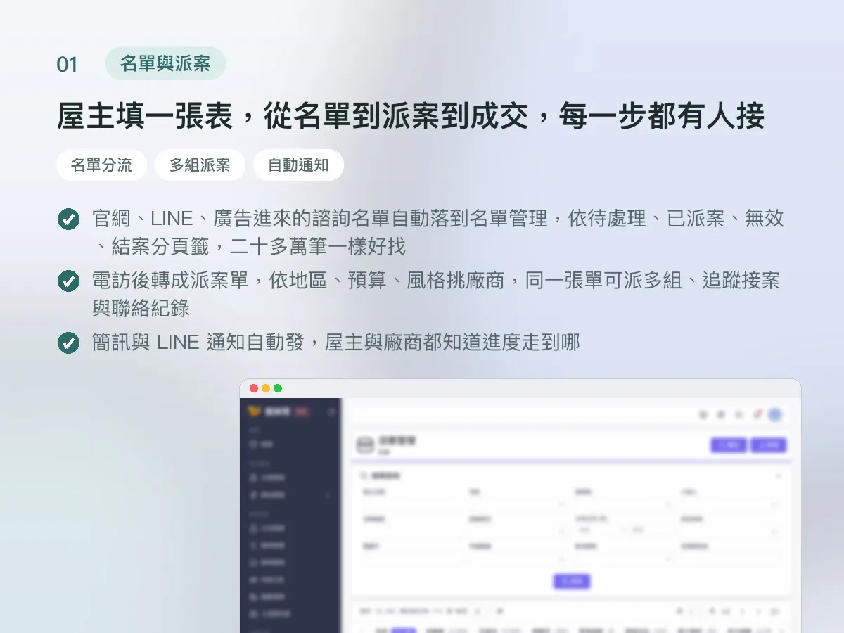 狸樂聚 裝修媒合營運平台（管理後台＋廠商後台） 畫面 1