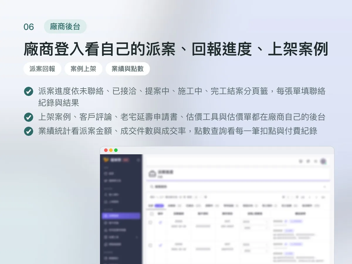 狸樂聚 裝修媒合營運平台（管理後台＋廠商後台） 畫面 6
